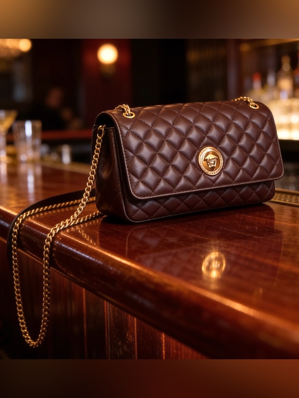 Versace La Medusa Brown Quilted Lambskin Leather Medium Crossbody Shoulder Bag - Picture 3 of 16